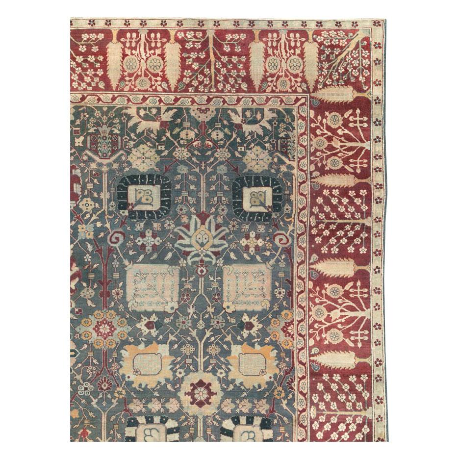Edwardian Early 20th Century Handmade Indian Agra Large Square Room Size Carpet For Sale