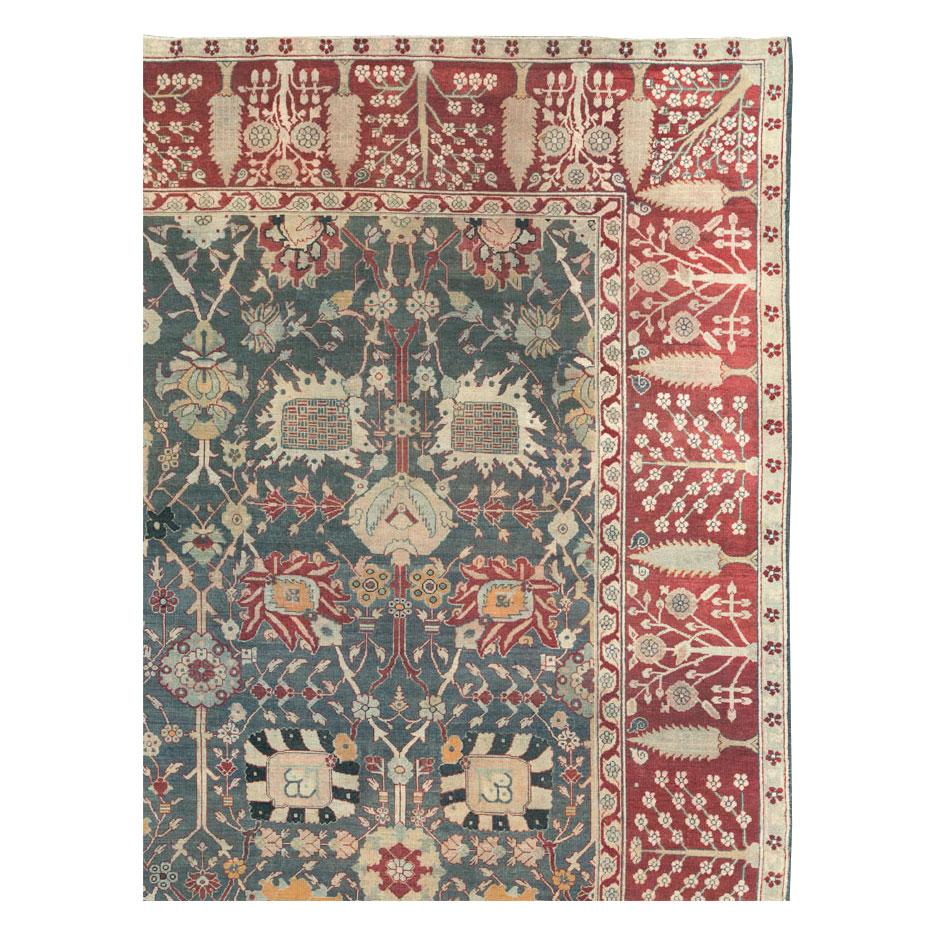 Hand-Knotted Early 20th Century Handmade Indian Agra Large Square Room Size Carpet For Sale