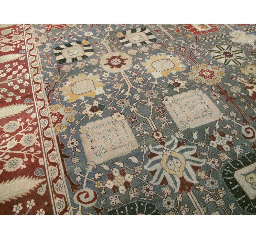 Wool Early 20th Century Handmade Indian Agra Large Square Room Size Carpet For Sale