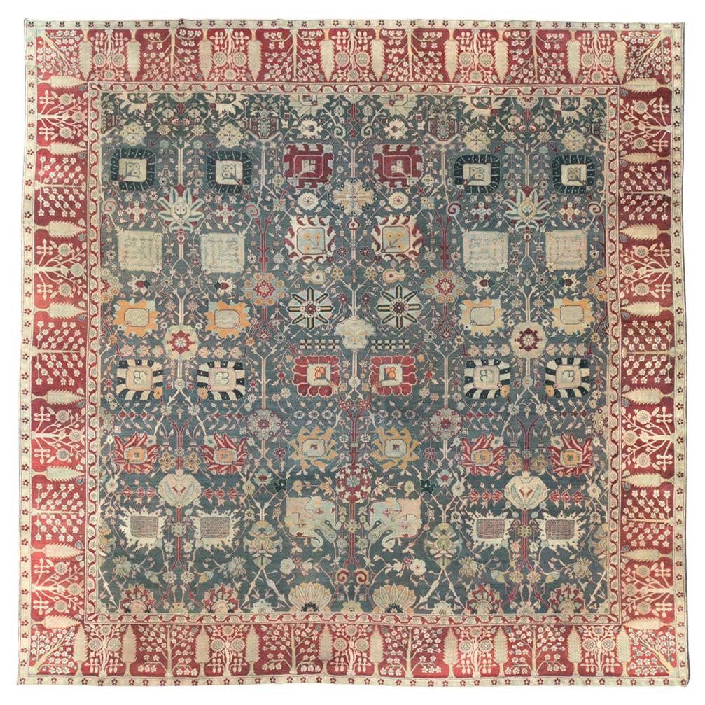 Großer quadratischer indischer Agra-Teppich, handgefertigt, Anfang des 20. Jahrhunderts