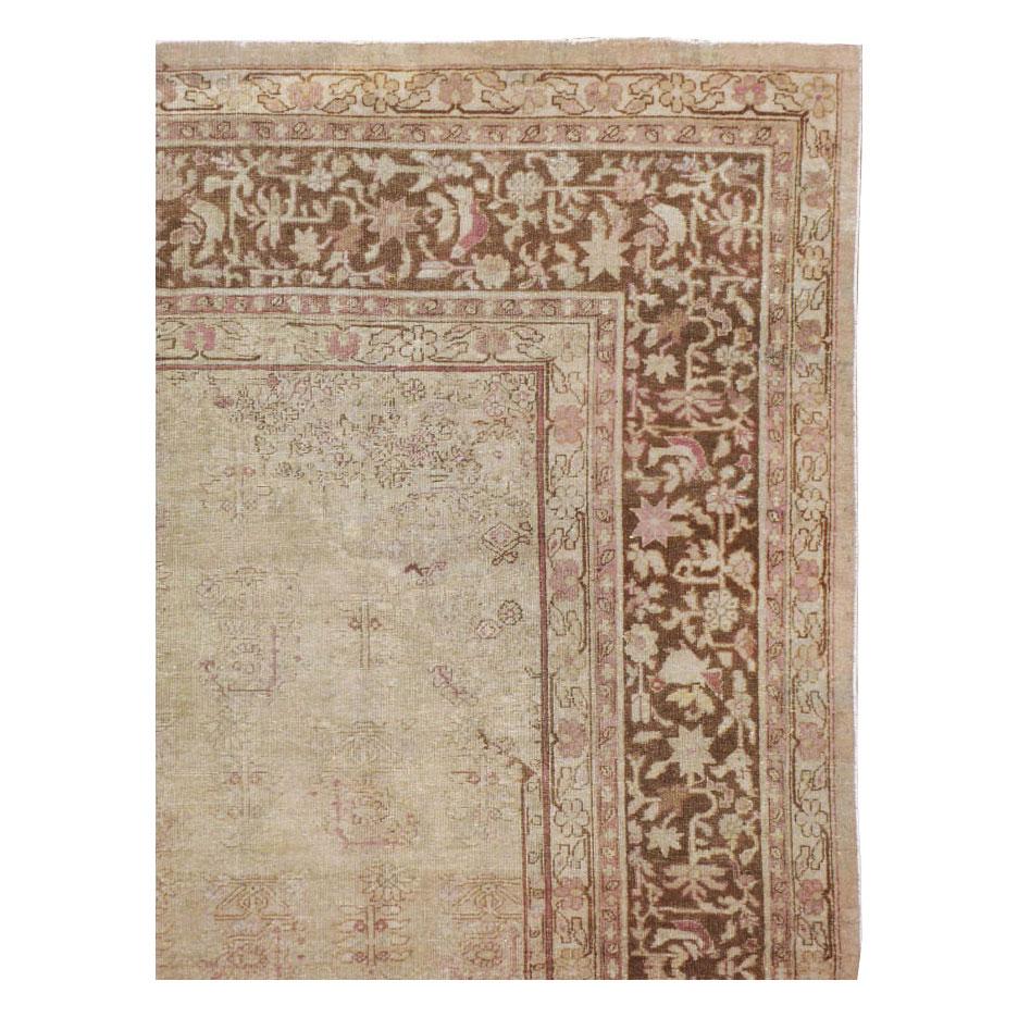 Rustic Early 20th Century Handmade Indian Amritsar Small Room Size Carpet in Beige For Sale