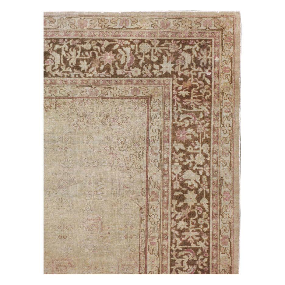 Hand-Knotted Early 20th Century Handmade Indian Amritsar Small Room Size Carpet in Beige For Sale