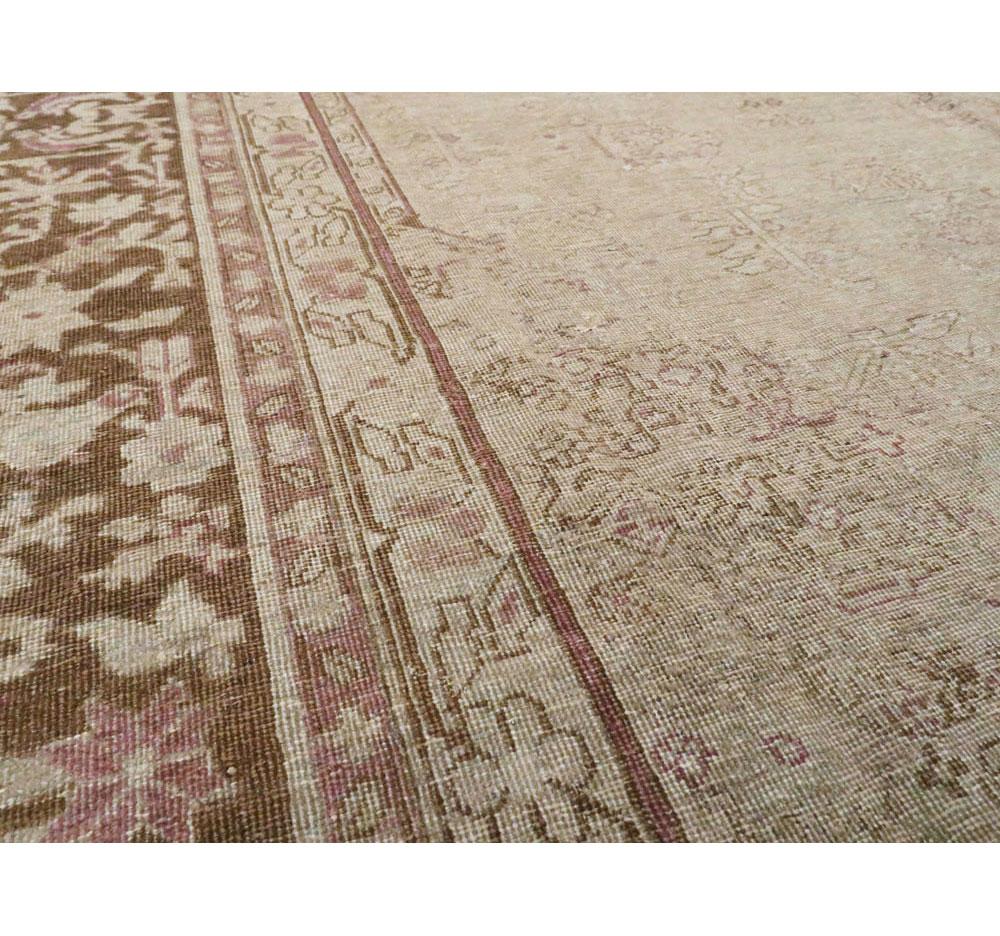 Wool Early 20th Century Handmade Indian Amritsar Small Room Size Carpet in Beige For Sale