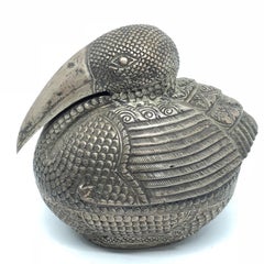 Early 20th Century Handmade Khmer Bird Silver Box by Cambodian Artisans