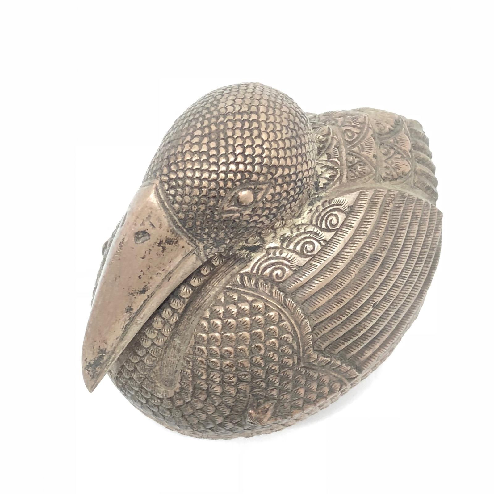 Mid-Century Modern Early 20th Century Handmade Khmer Bird Silver Box by Cambodian Artisans