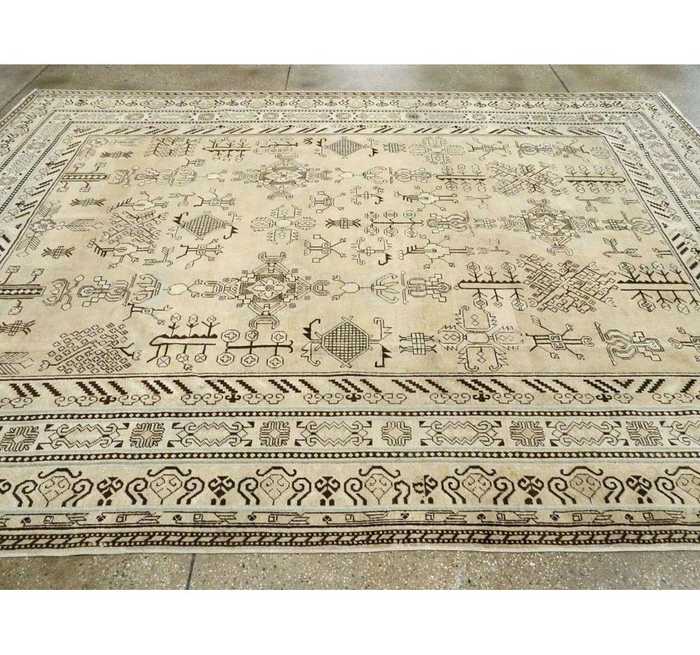 Early 20th Century Handmade Khotan Room Size Rug in Beige and Brown 2
