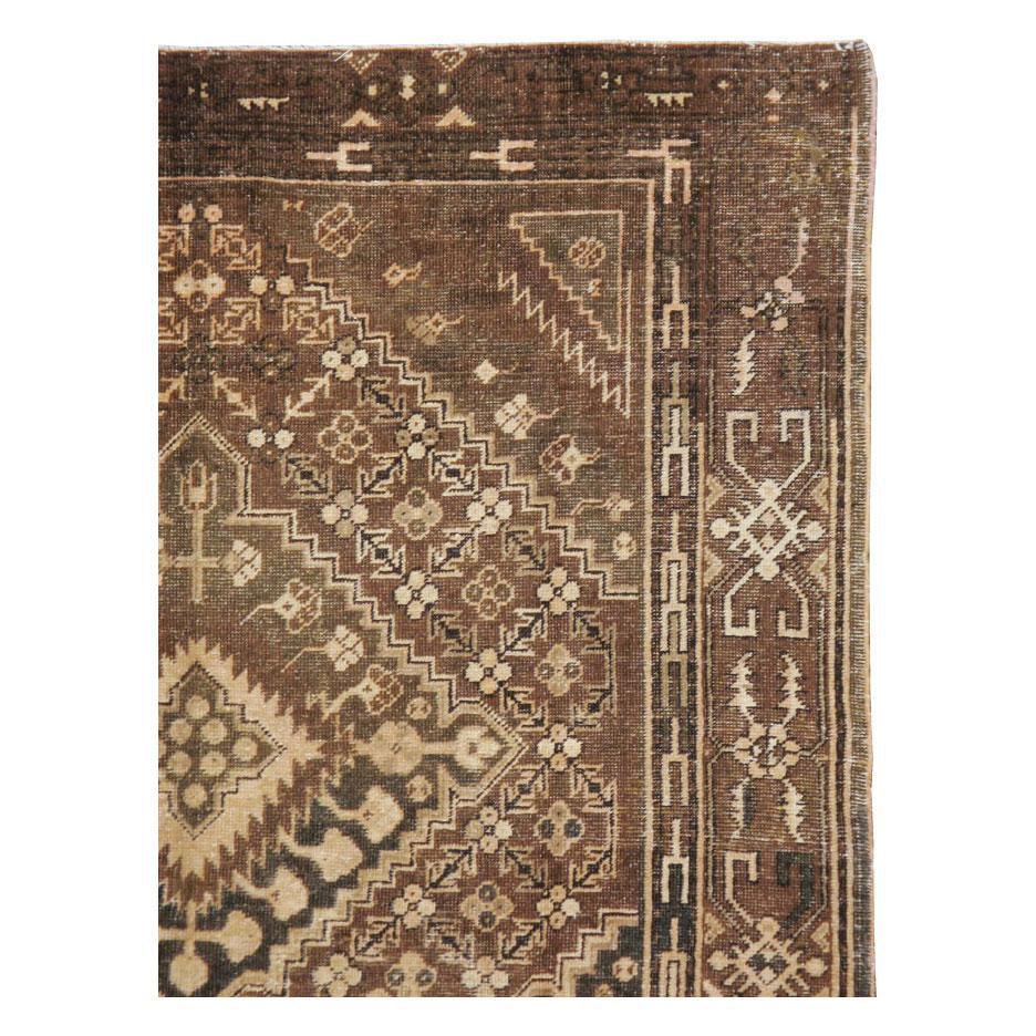 Rustic Early 20th Century Handmade Khotan Accent Rug in Brown For Sale