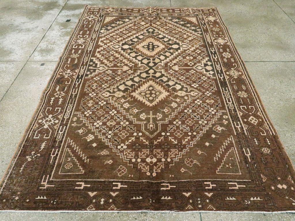 Hand-Knotted Early 20th Century Handmade Khotan Accent Rug in Brown For Sale