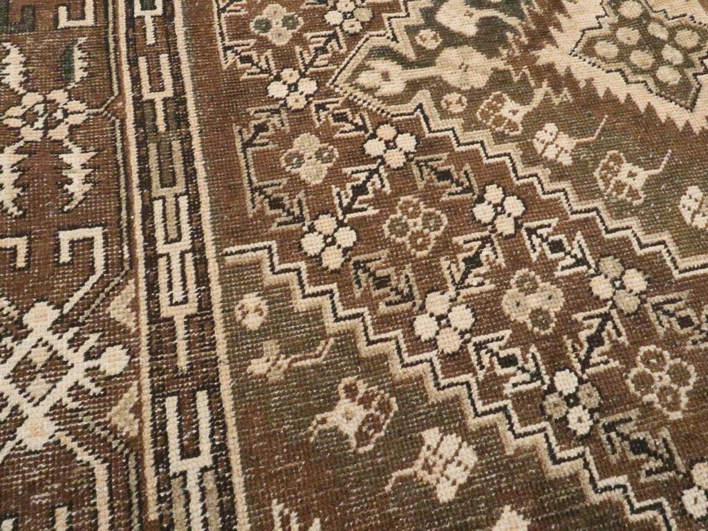 Early 20th Century Handmade Khotan Accent Rug in Brown In Good Condition For Sale In New York, NY