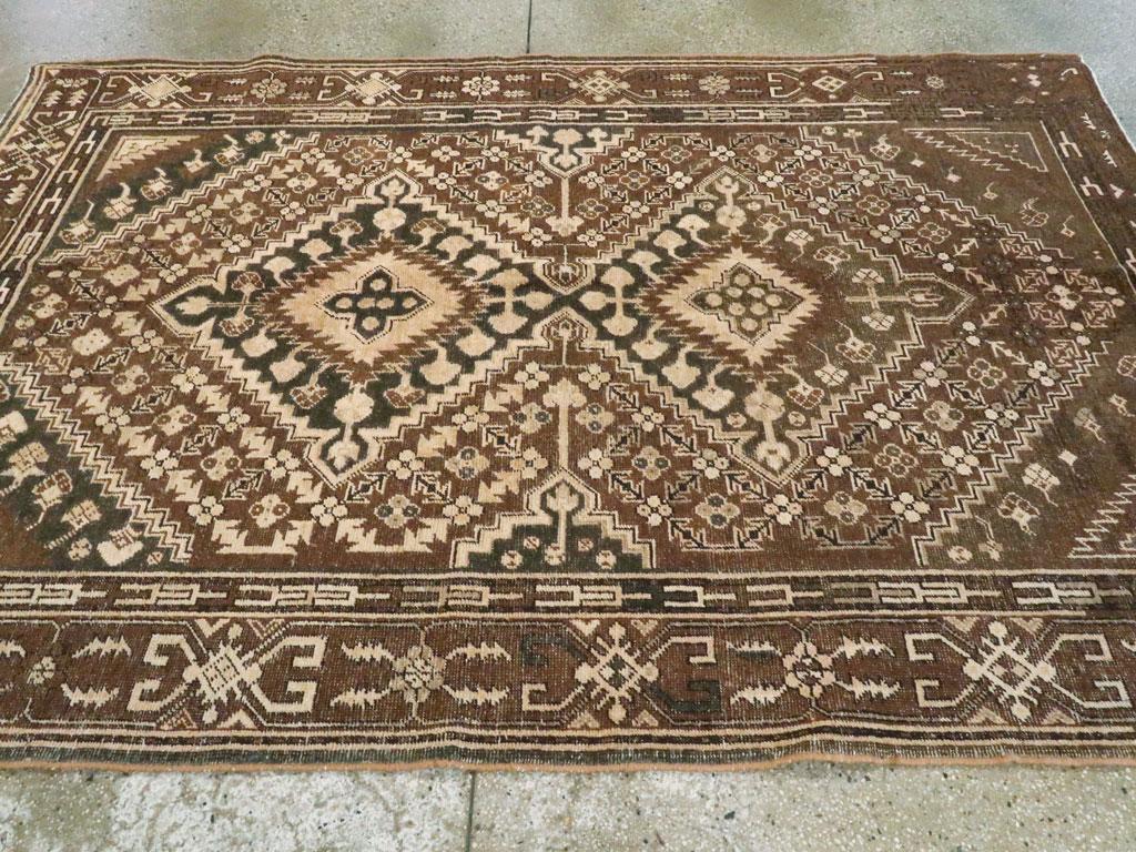 Wool Early 20th Century Handmade Khotan Accent Rug in Brown For Sale