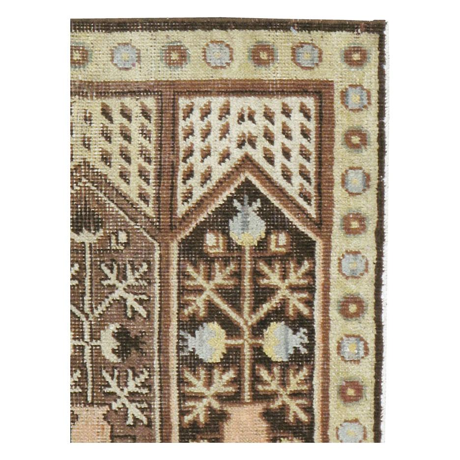 Rustic Early 20th Century Handmade Khotan Runner in Brown and Straw