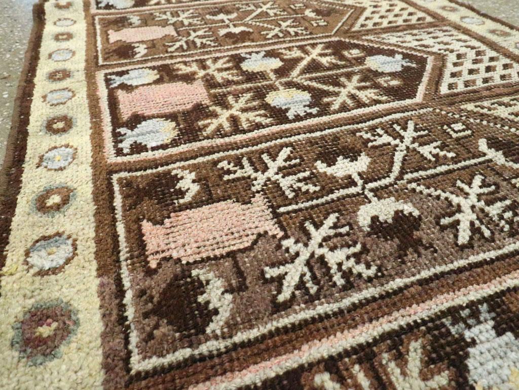 Hand-Knotted Early 20th Century Handmade Khotan Runner in Brown and Straw