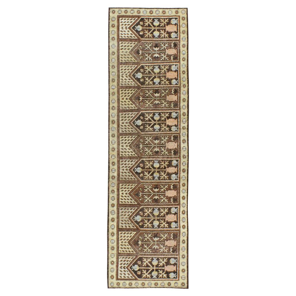 Early 20th Century Handmade Khotan Runner in Brown and Straw