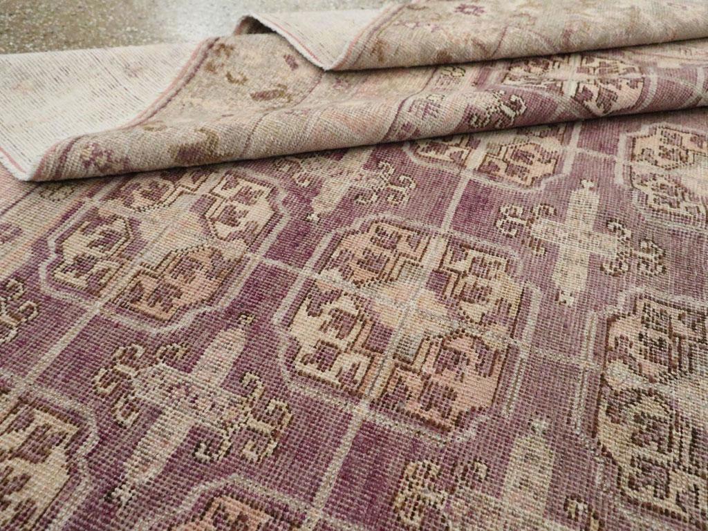 Early 20th Century Handmade Khotan Square Room Size Carpet in Green and Purple For Sale 2
