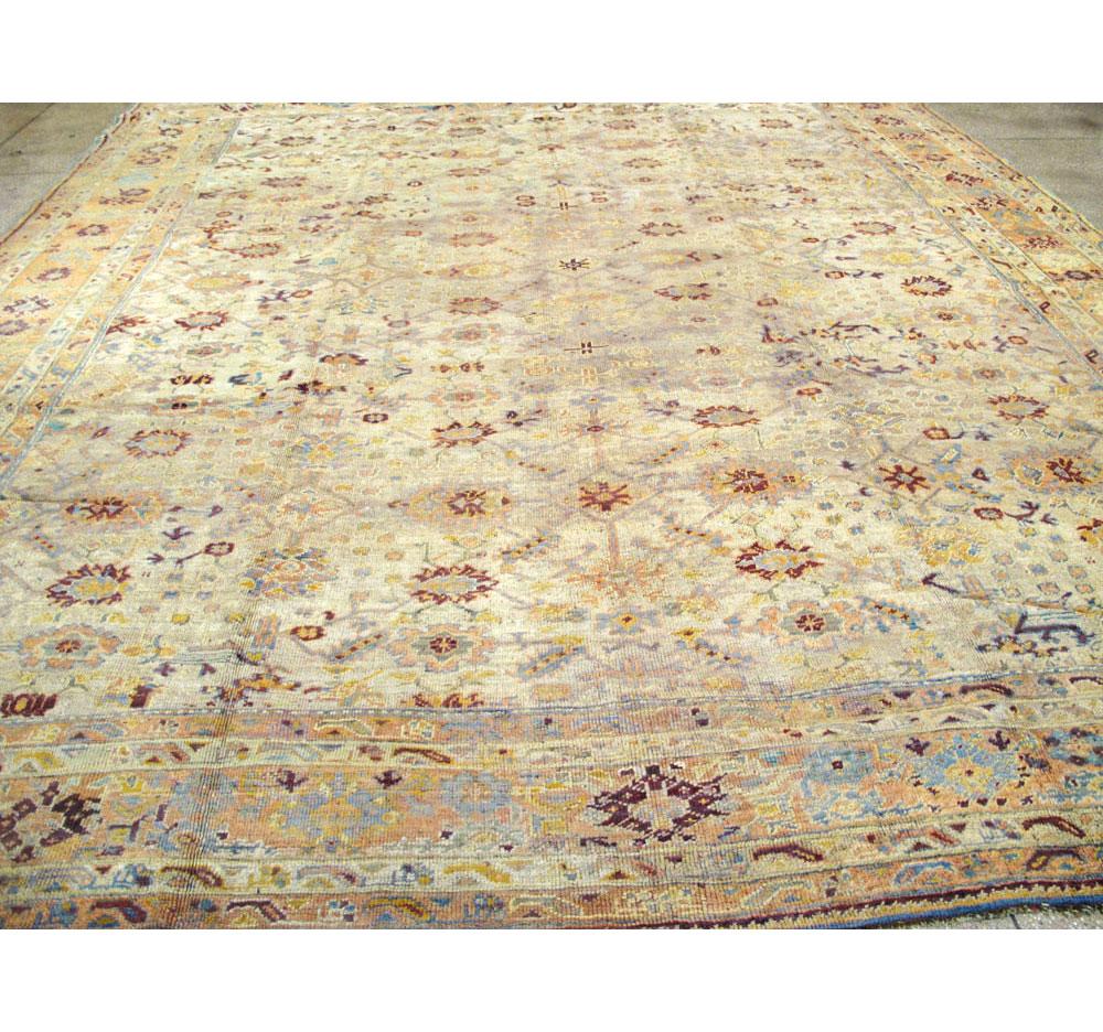 Early 20th Century Handmade Large Square Room Size Turkish Oushak Carpet In Good Condition For Sale In New York, NY