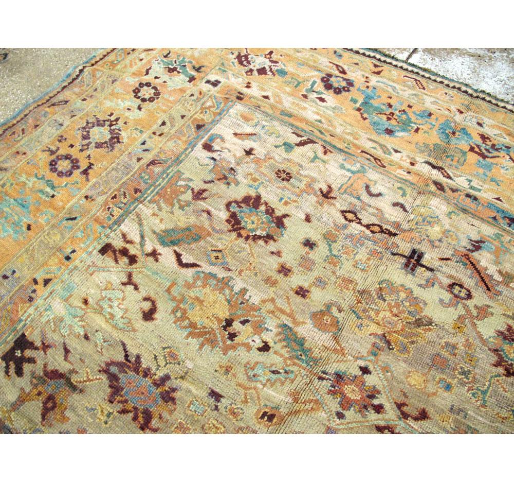 Wool Early 20th Century Handmade Large Square Room Size Turkish Oushak Carpet For Sale