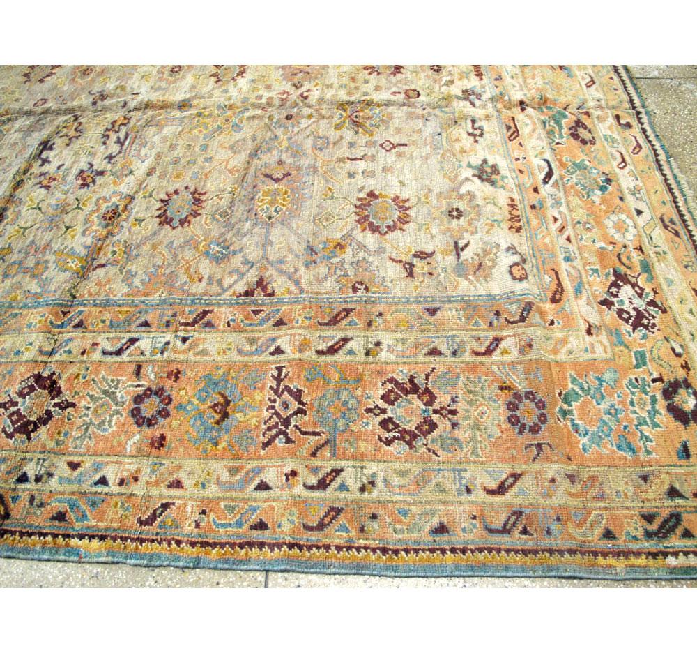 Early 20th Century Handmade Large Square Room Size Turkish Oushak Carpet For Sale 2