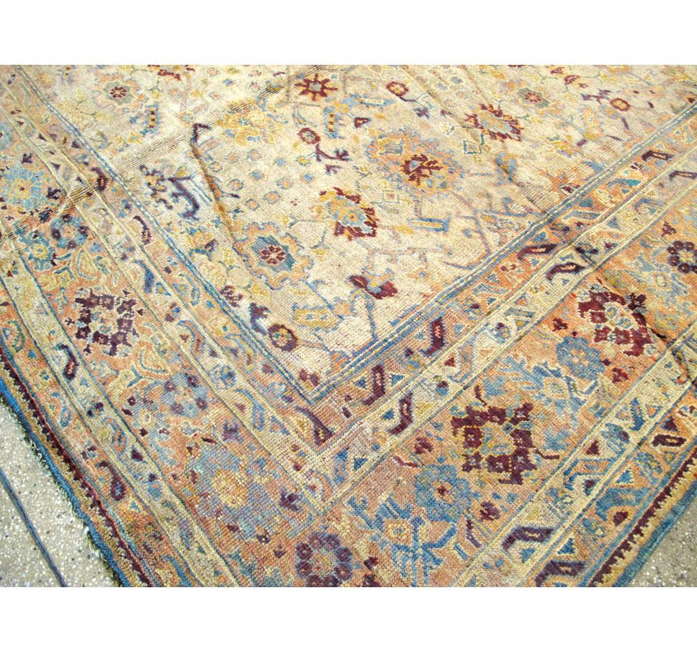 Early 20th Century Handmade Large Square Room Size Turkish Oushak Carpet For Sale 3