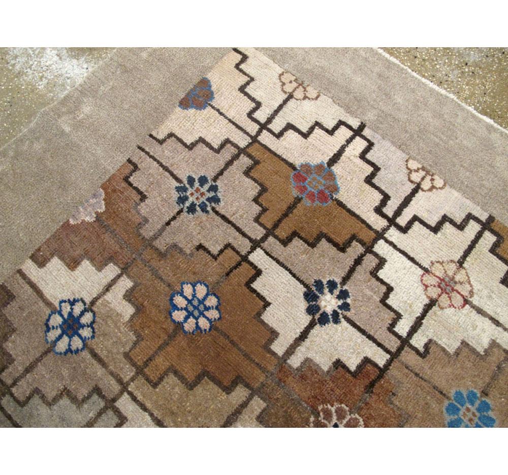 Wool Early 20th Century Handmade Mongolian Art Deco Style Room Size Carpet In Neutral For Sale