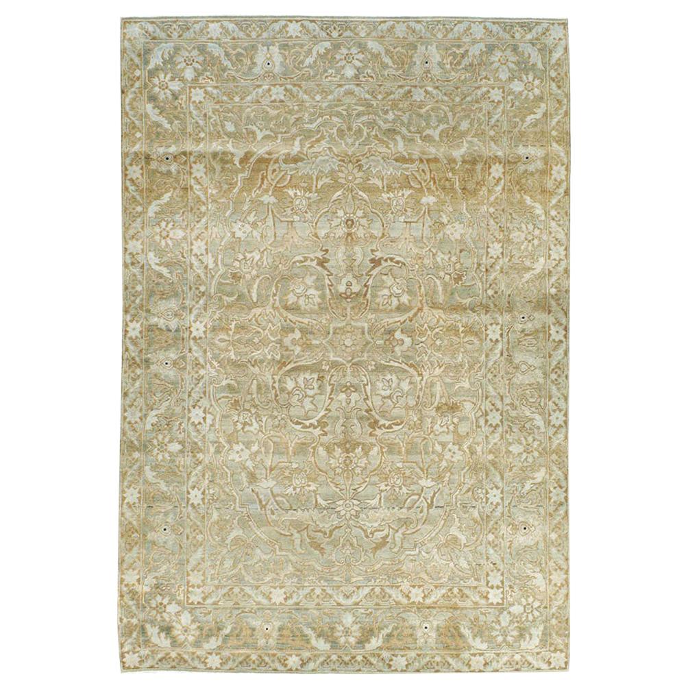 Early 20th Century Handmade Persian Accent Rug in Beige and Soft Greens
