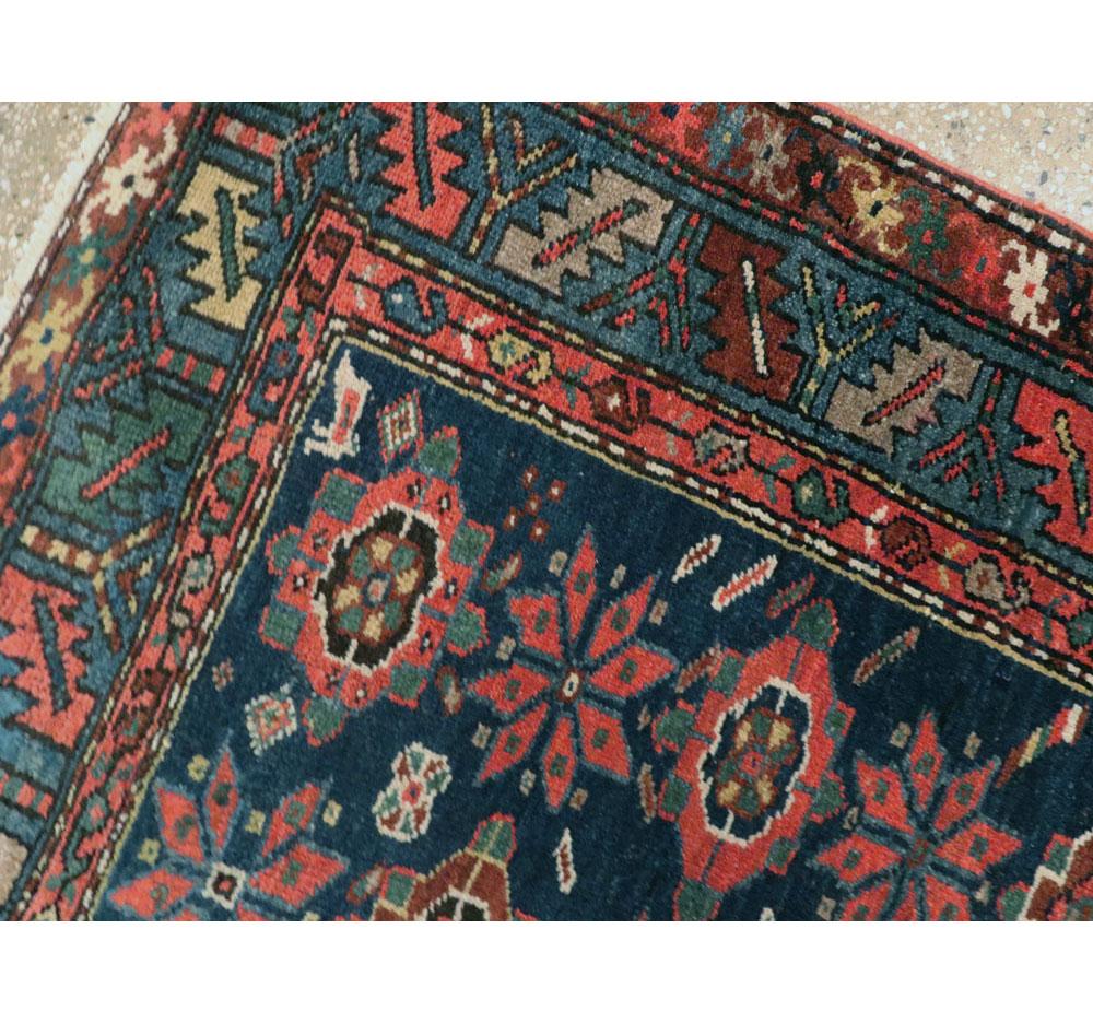 Early 20th Century Handmade Persian Accent Rug in Dark Blue, Green and Light Red For Sale 1