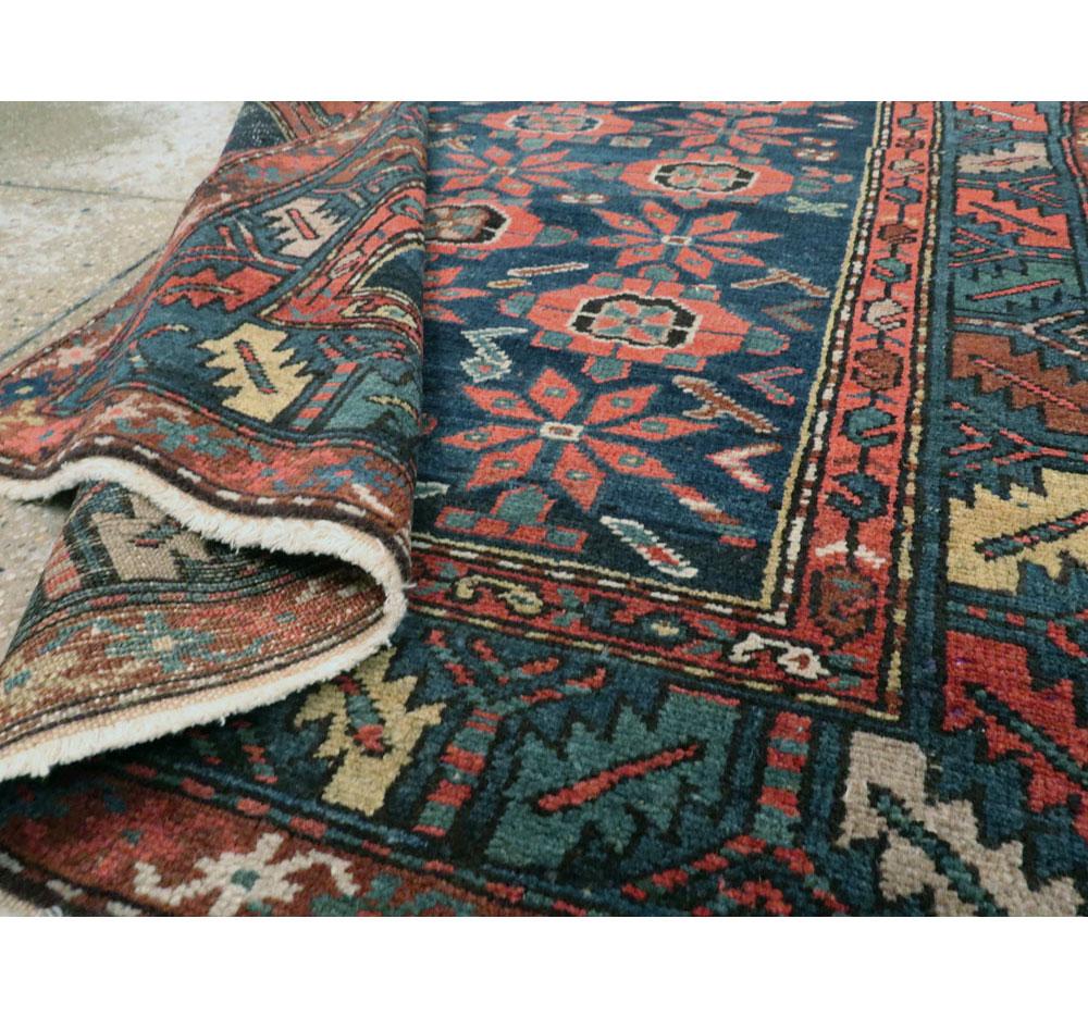 Early 20th Century Handmade Persian Accent Rug in Dark Blue, Green and Light Red For Sale 3