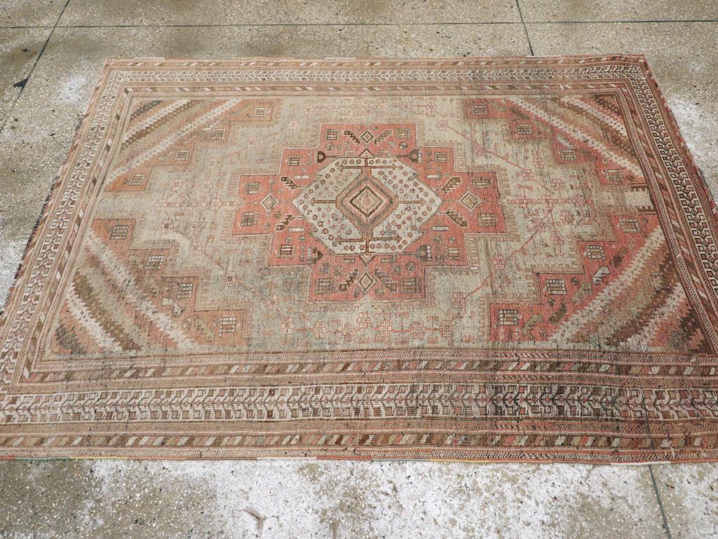 Hand-Knotted Early 20th Century Handmade Persian Afshar Accent Rug For Sale