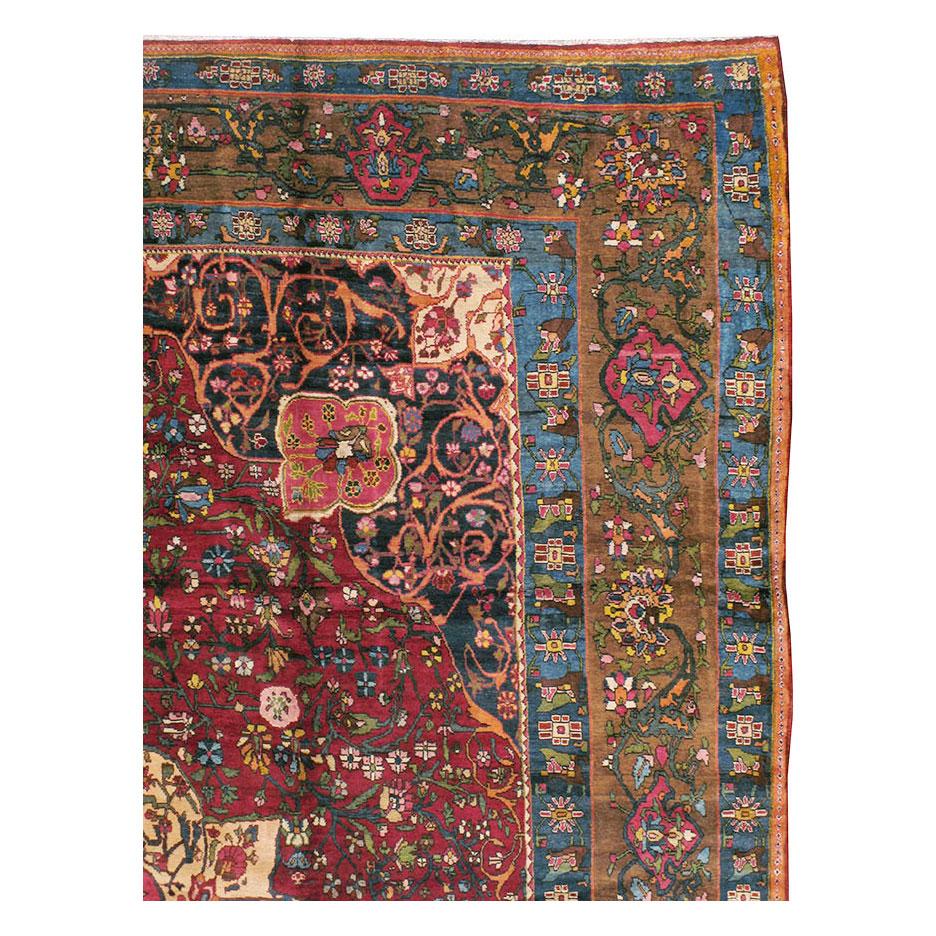 Victorian Early 20th Century Handmade Persian Bakhtiari Tribal Room Size Carpet