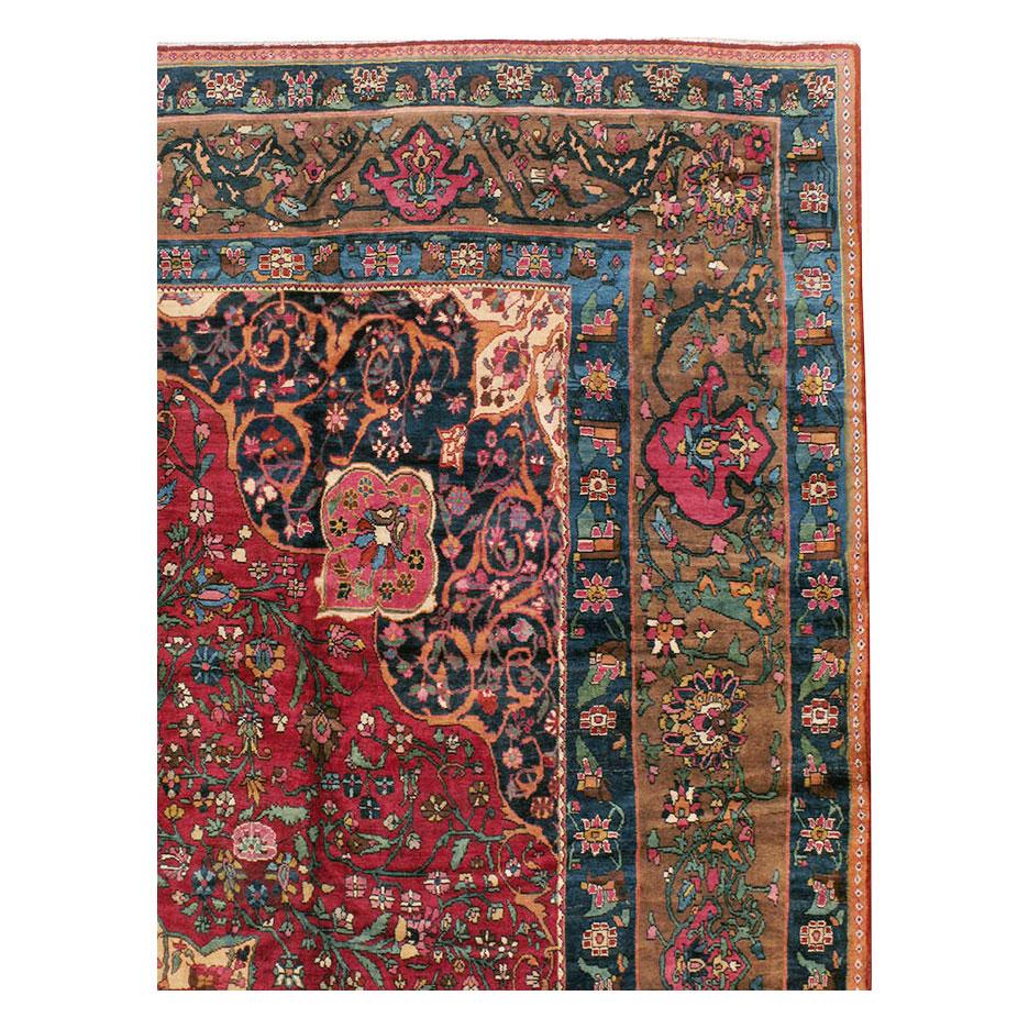 Hand-Knotted Early 20th Century Handmade Persian Bakhtiari Tribal Room Size Carpet