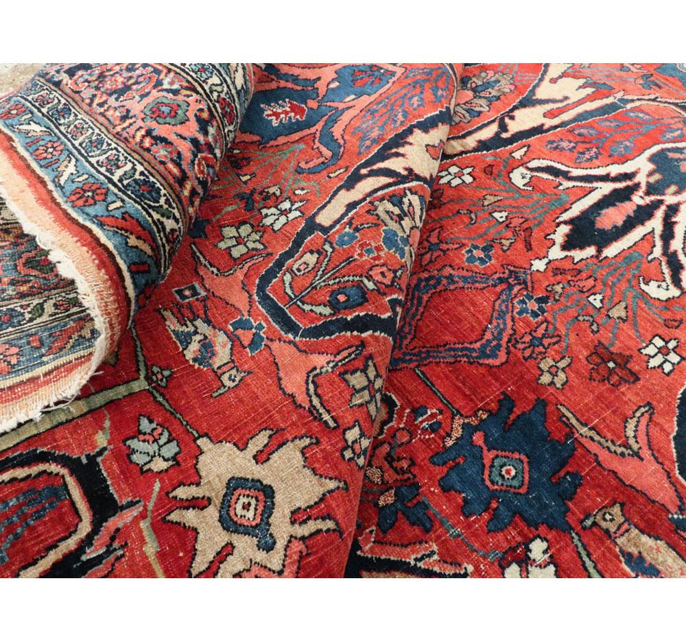 Early 20th Century Handmade Persian Bidjar Room Size Carpet in Red and Blue For Sale 4