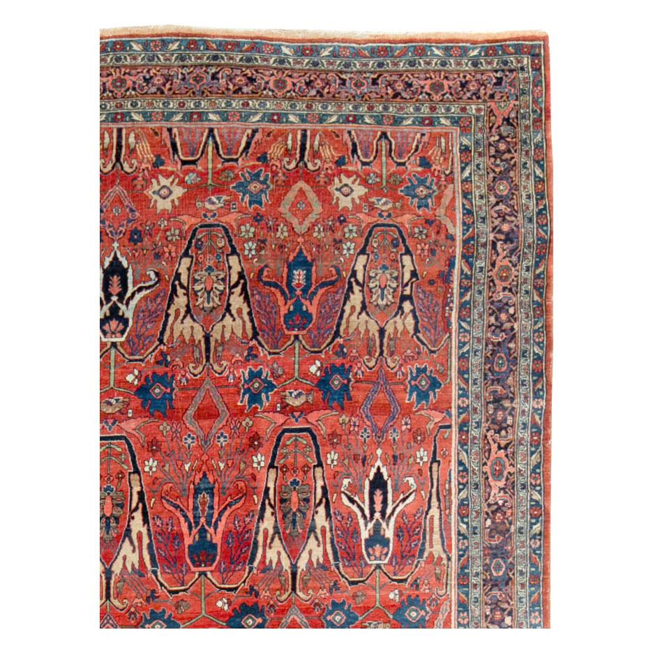 Rustic Early 20th Century Handmade Persian Bidjar Room Size Carpet in Red and Blue For Sale