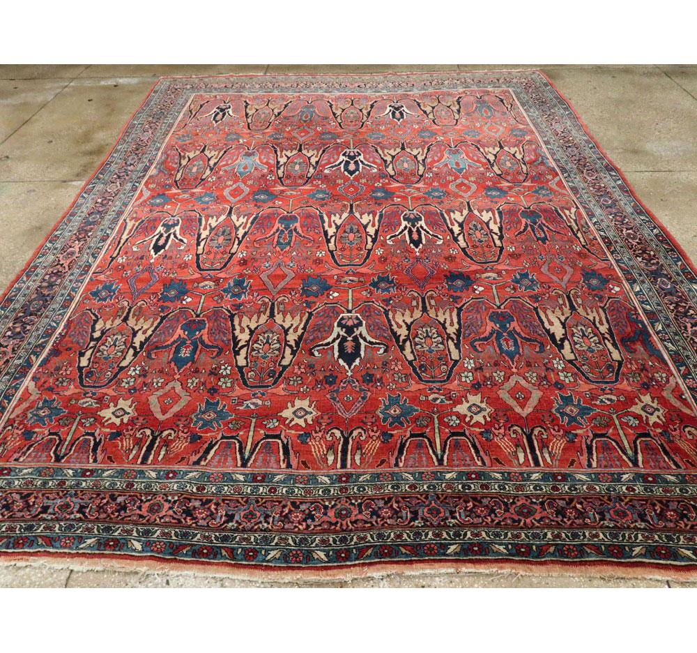 Hand-Knotted Early 20th Century Handmade Persian Bidjar Room Size Carpet in Red and Blue For Sale