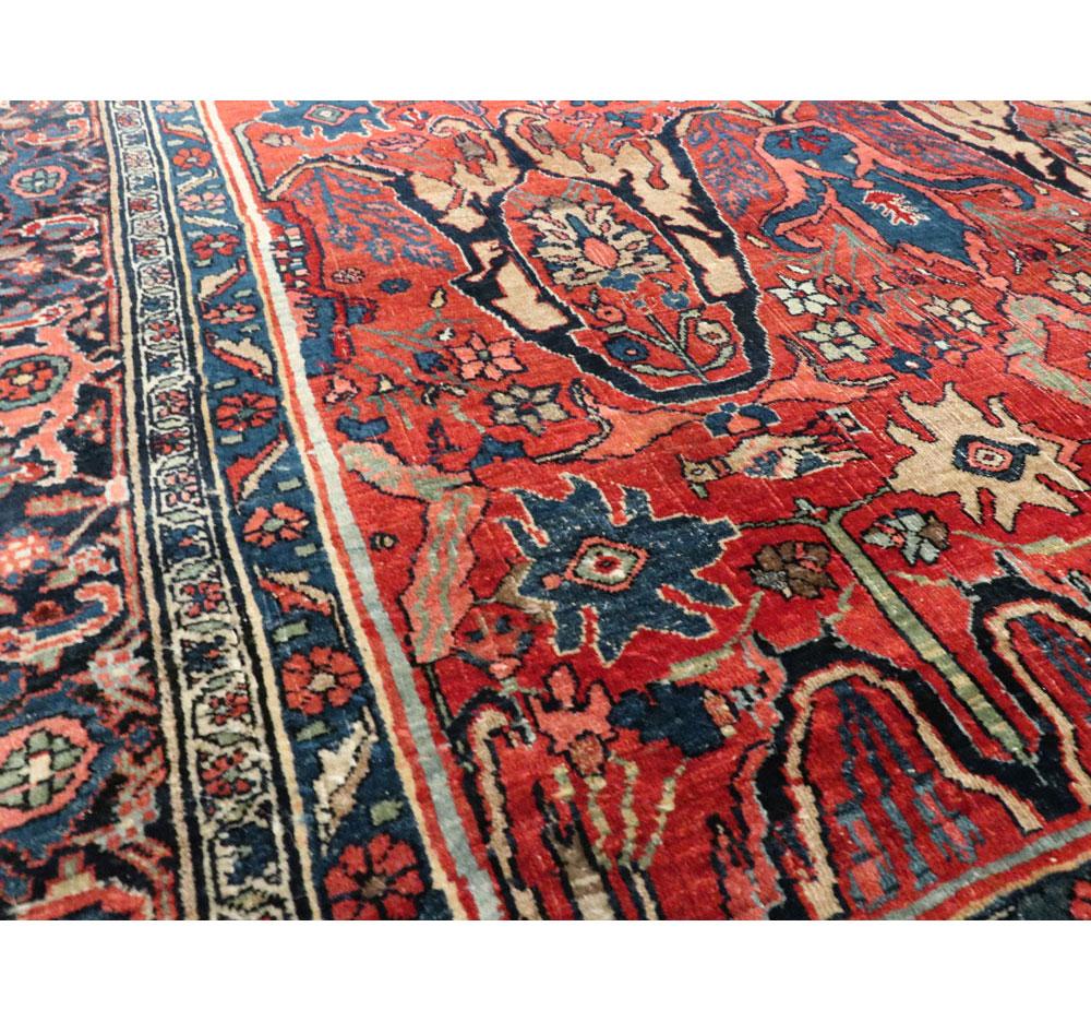 Early 20th Century Handmade Persian Bidjar Room Size Carpet in Red and Blue In Excellent Condition For Sale In New York, NY