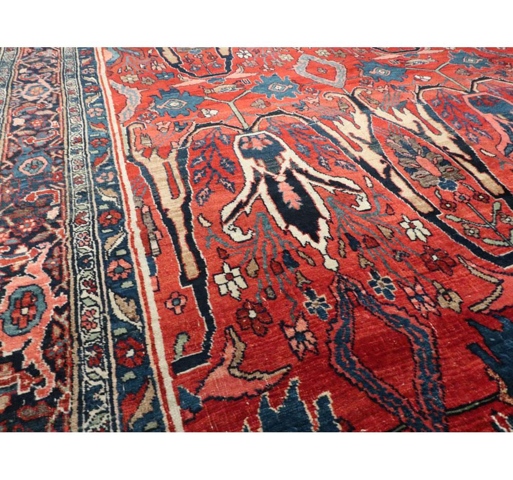 Wool Early 20th Century Handmade Persian Bidjar Room Size Carpet in Red and Blue For Sale