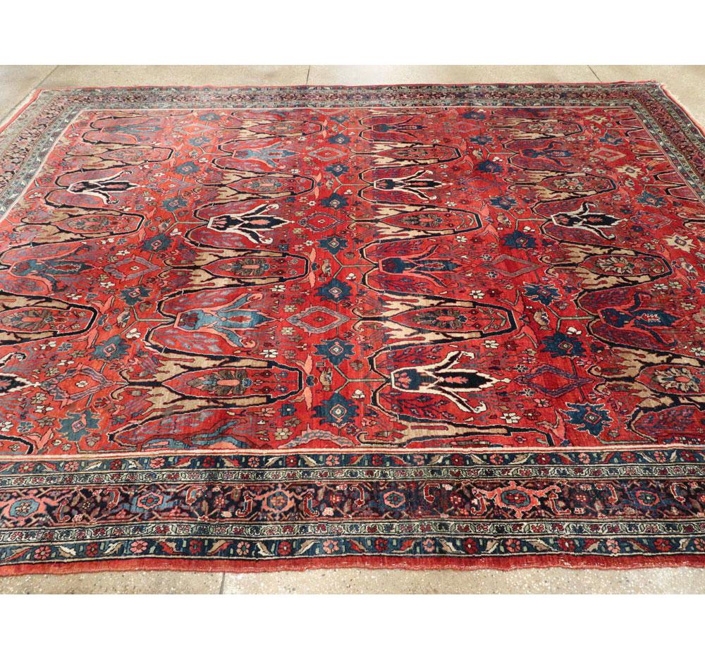 Early 20th Century Handmade Persian Bidjar Room Size Carpet in Red and Blue For Sale 2