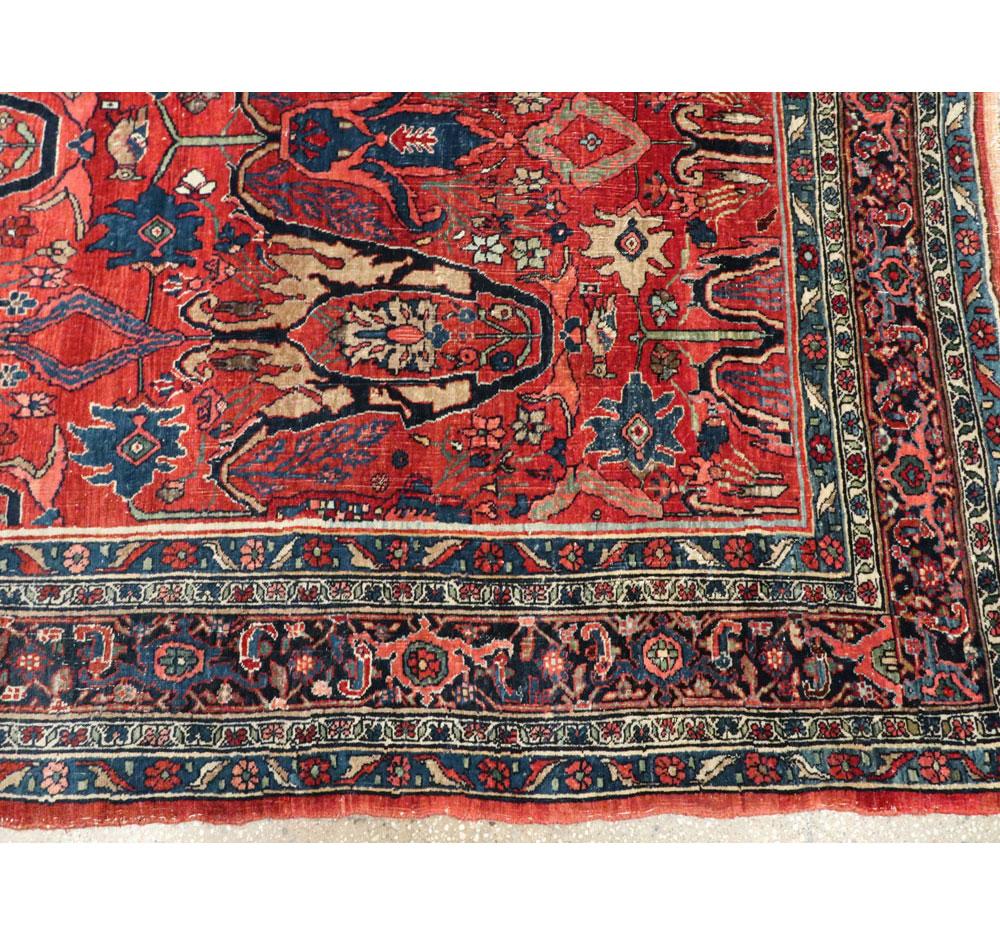 Early 20th Century Handmade Persian Bidjar Room Size Carpet in Red and Blue For Sale 3