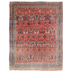 Early 20th Century Handmade Persian Bidjar Room Size Carpet in Red and Blue