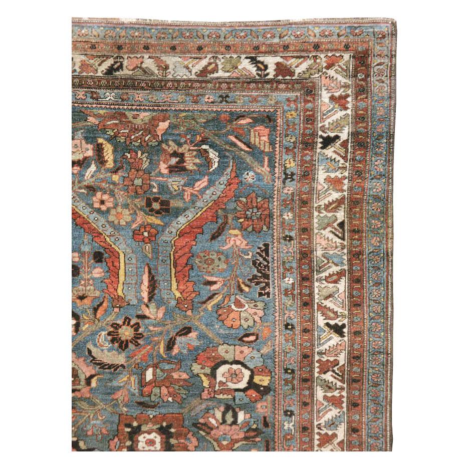 Rustic Early 20th Century Handmade Persian Bidjar Small Room Size Carpet For Sale