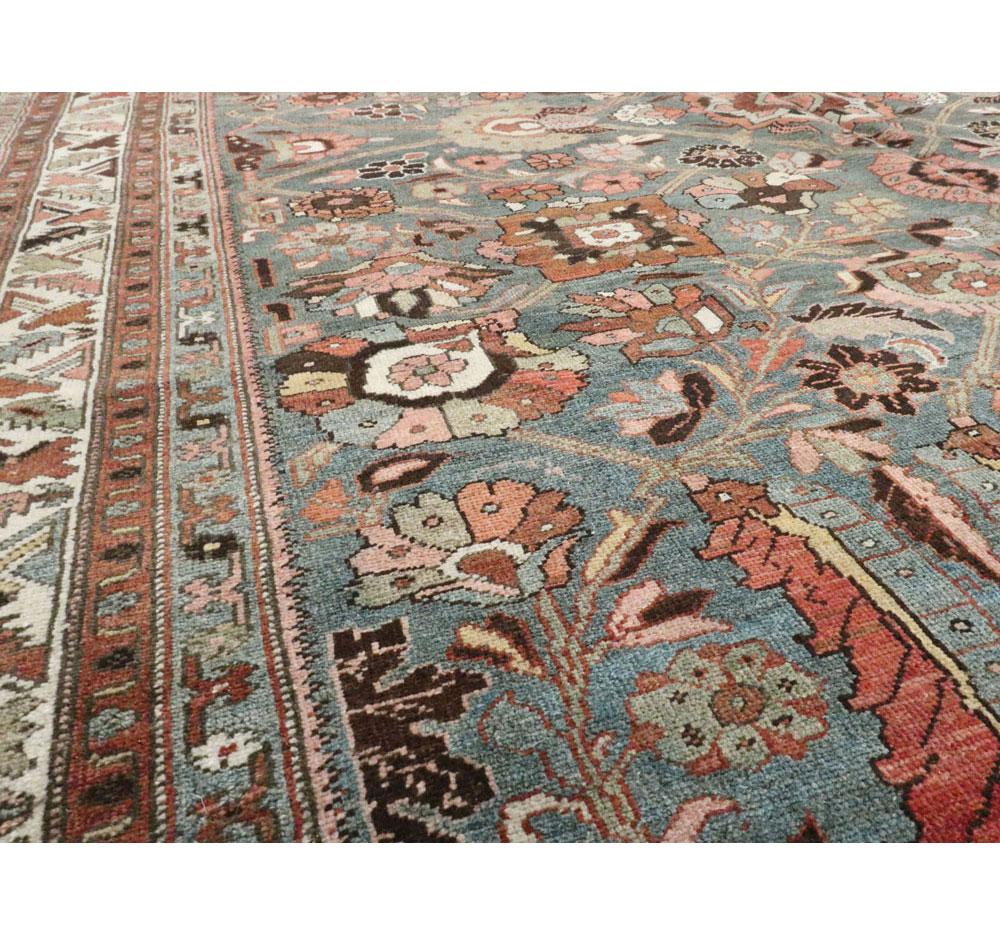Wool Early 20th Century Handmade Persian Bidjar Small Room Size Carpet For Sale