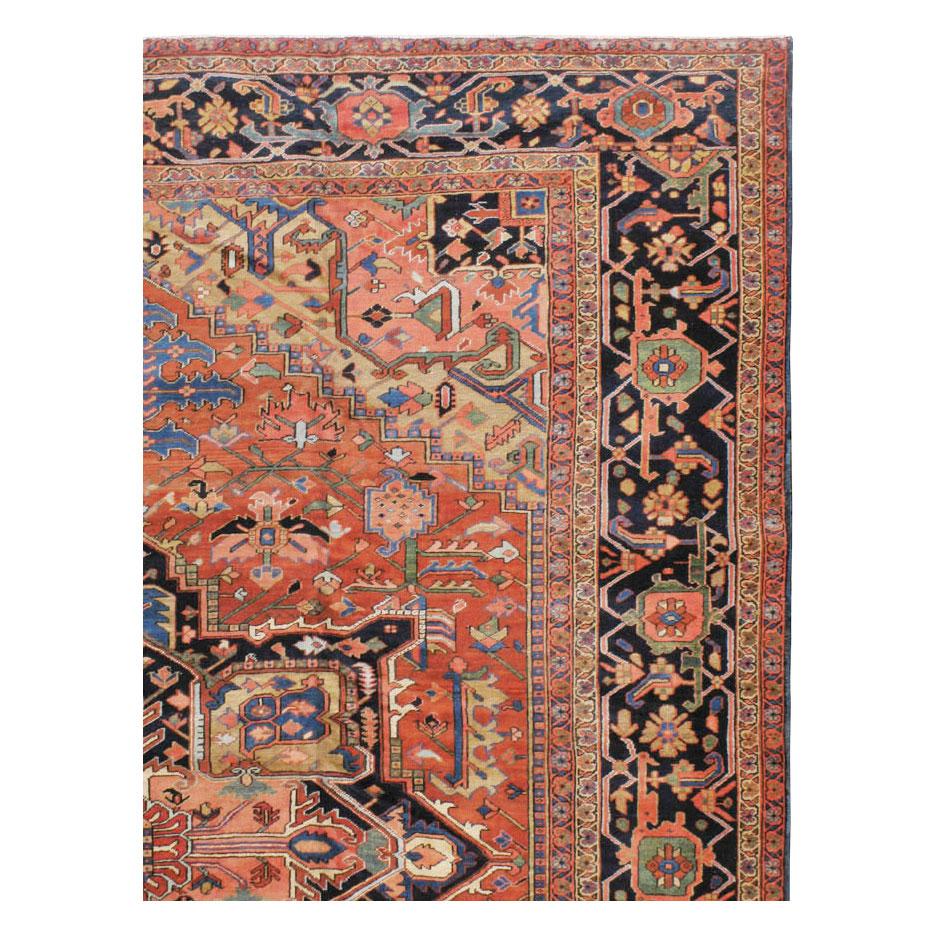 Hand-Knotted Early 20th Century Handmade Persian Heriz Large Room Size Carpet, circa 1920 For Sale