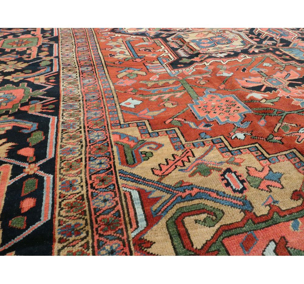 Wool Early 20th Century Handmade Persian Heriz Large Room Size Carpet, circa 1920 For Sale