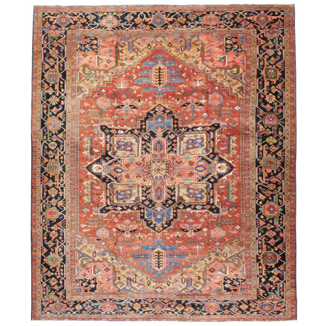 Early 20th Century Handmade Persian Heriz Large Room Size Carpet, circa 1920 For Sale