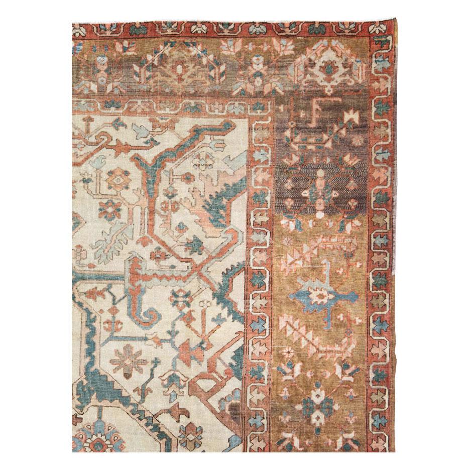 Hand-Knotted Early 20th Century Handmade Persian Heriz Large Room Size Carpet For Sale