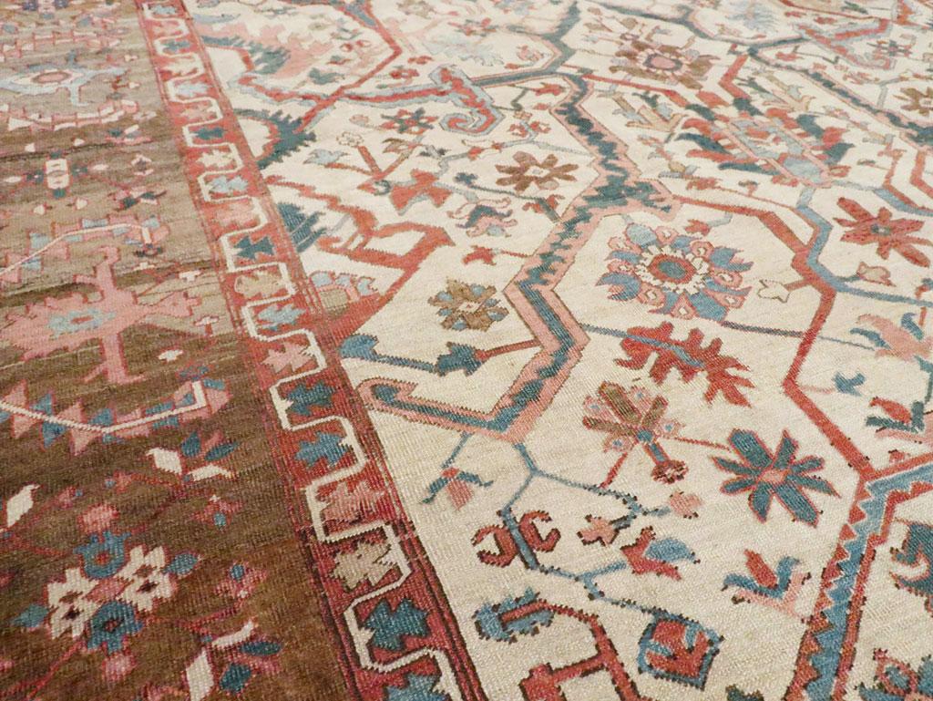 Wool Early 20th Century Handmade Persian Heriz Large Room Size Carpet For Sale