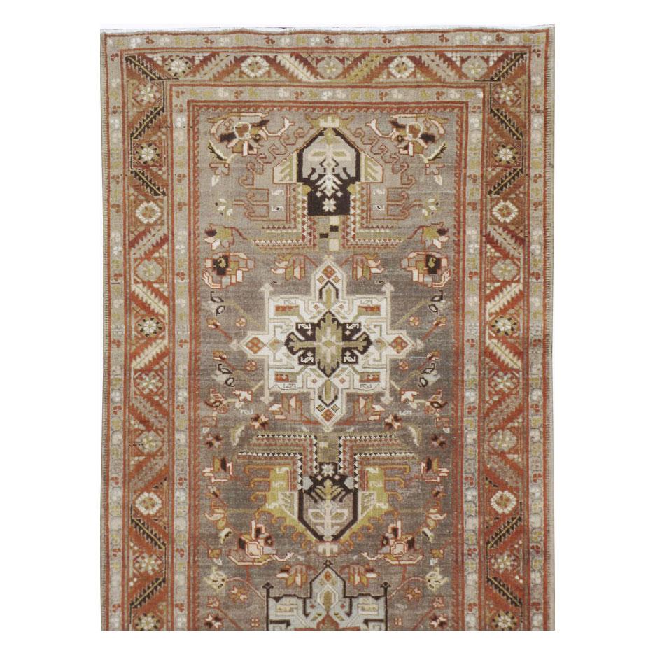Hand-Knotted Early 20th Century Handmade Persian Heriz Long Runner For Sale