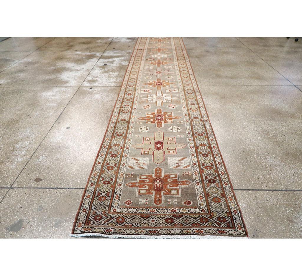 Hand-Knotted Early 20th Century Handmade Persian Heriz Long Runner For Sale