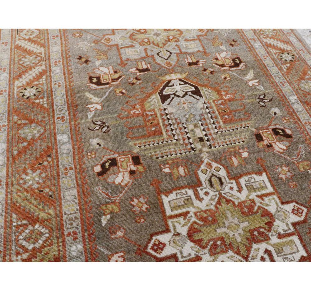 Wool Early 20th Century Handmade Persian Heriz Long Runner For Sale