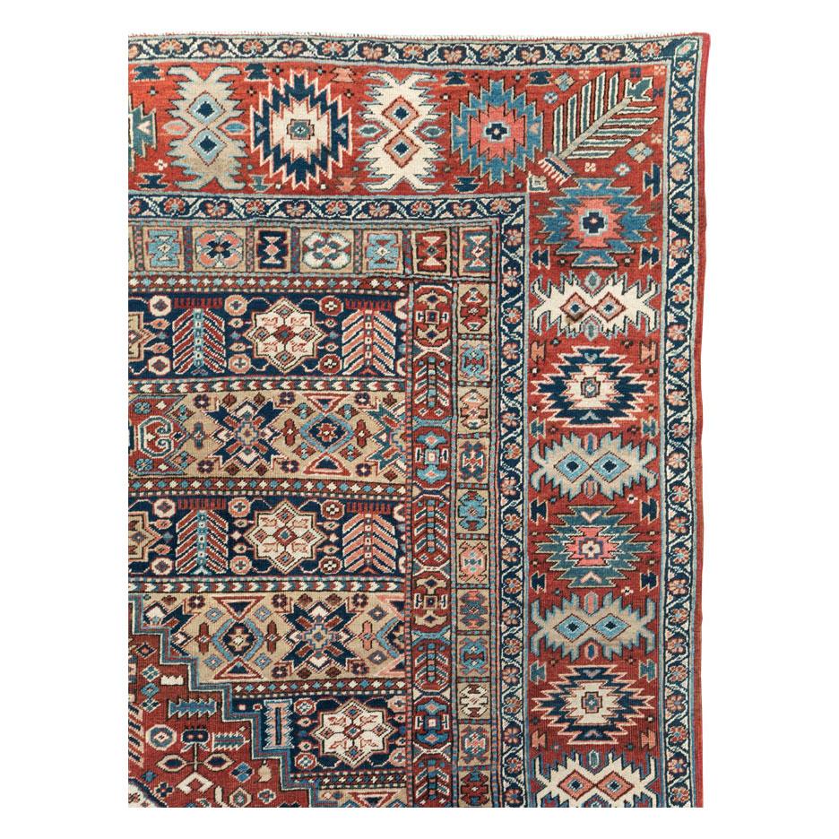 Rustic Early 20th Century Handmade Persian Heriz Room Size Carpet For Sale
