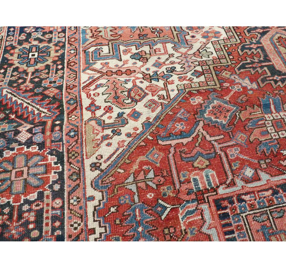 Early 20th Century Handmade Persian Heriz Room Size Carpet For Sale 1