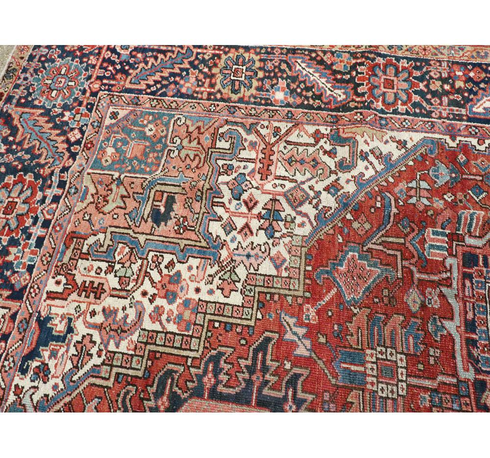 Early 20th Century Handmade Persian Heriz Room Size Carpet For Sale 2